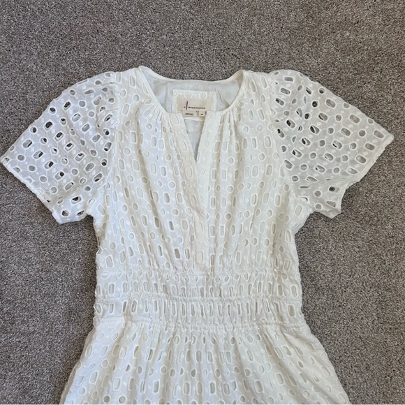 Anthropologie Maeve White Eyelet Puff Sleeve Smocked Waist Mini Dress Size 0 - Picture 8 of 15